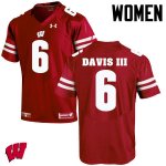 Women's Wisconsin Badgers NCAA #6 Danny Davis III Red Authentic Under Armour Stitched College Football Jersey UV31L34SR